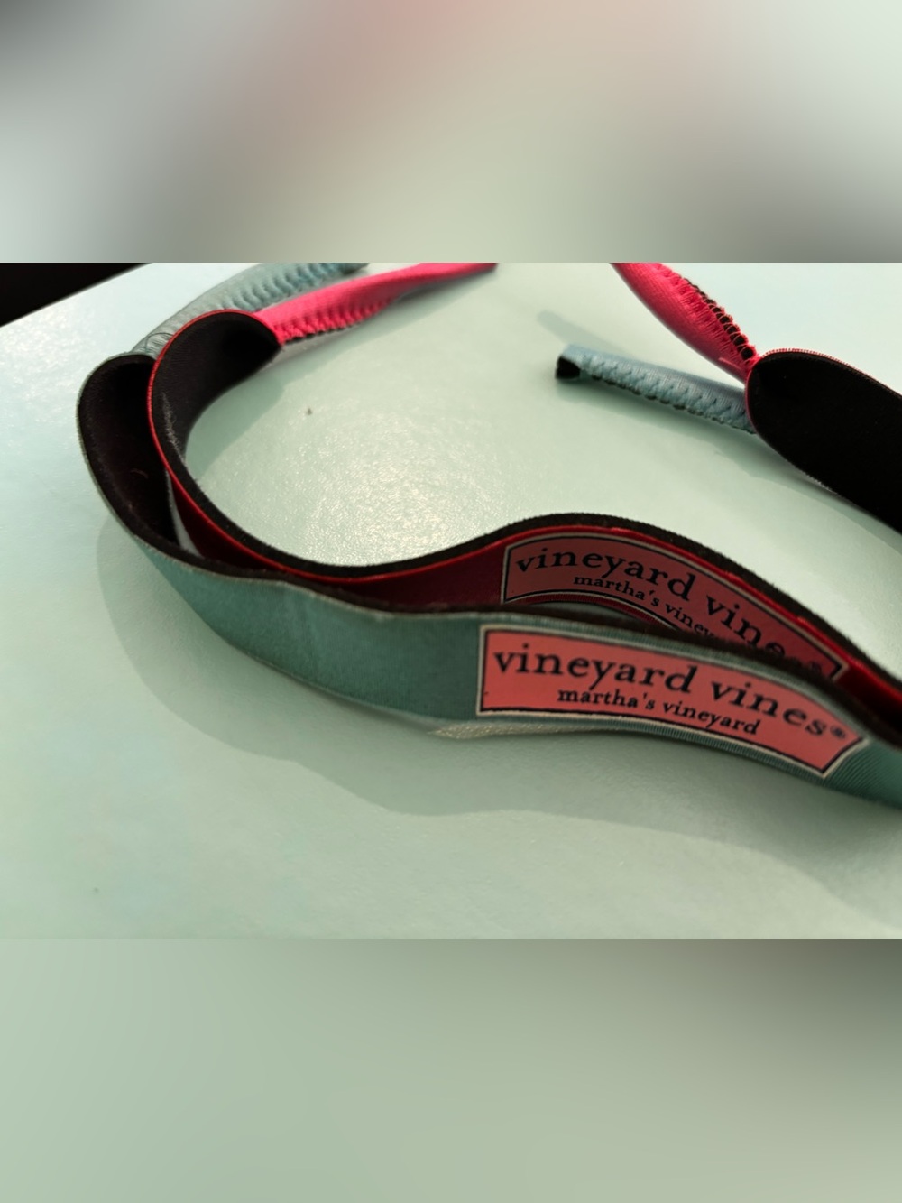 Pair of Vineyard Vines pink and Teal eyeglass croakies